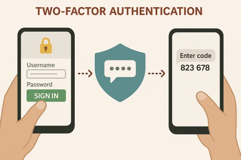 Visual demonstration of two-factor authentication process on a smartphone